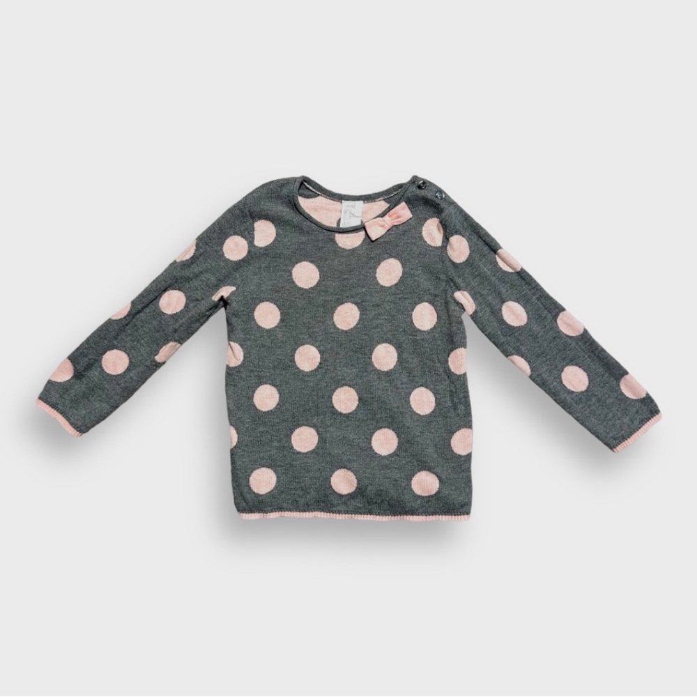 h&m girls fine knit pink dotted cotton sweater